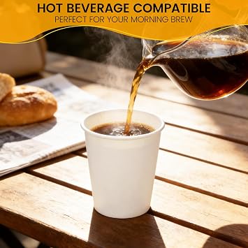 8 oz Paper Coffee Cups, 300 Pack Bulk White Disposable Paper Cups for Hot & Cold Beverages, Sturdy with Leak-Resistant Lining, Ideal for Office, Party, Home and Travel