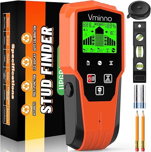 Vminno Kit de escáner de pared con buscador de pernos, detector electrónico de pernos 6 en 1 con sensor inteligente mejorado, detección de escaneo