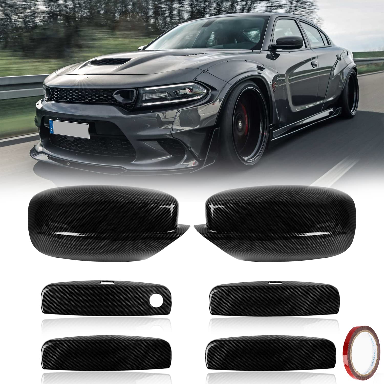 Buy Carbon Fiber Side Mirror Caps + Door Handle Covers Left and Right