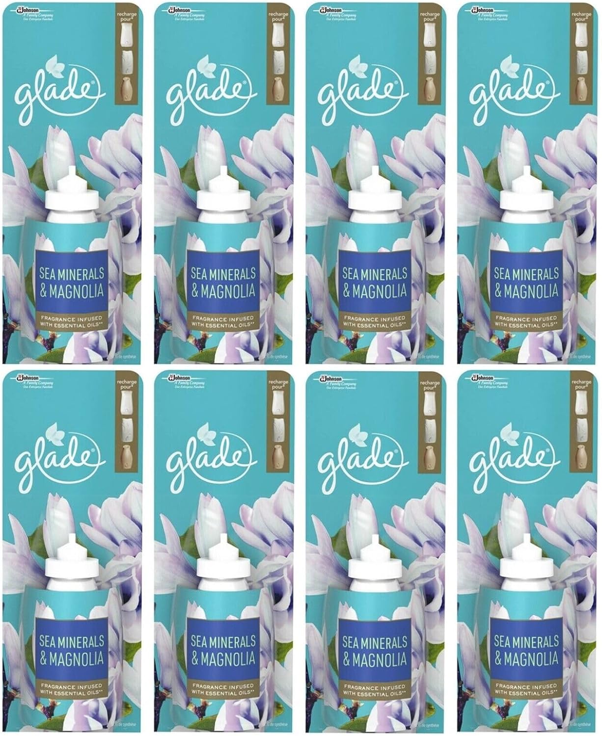 8 x Glade Sense and Spray Refill 18ml Sea Minerals & Magnolia