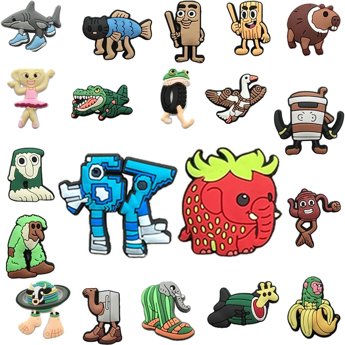 Italian Brainrot Novelty Shoe Charms Set, 20 Pack, Steal a Brainrot 67 Strawberry Elephant Tralalero Tralala,Colorful Character Designs,Cartoon Character Design, Multi-Color PVC Charms for Clogs and Wristbands