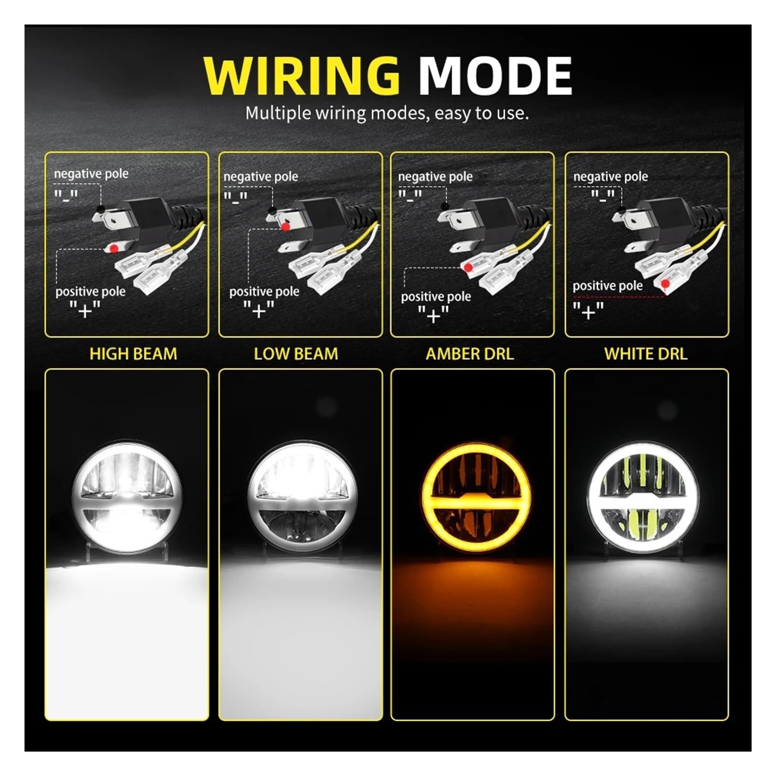 Faro LED Per Moto Da 5,75 Pollici 6000k Bianco DRL High Low Spot Flood Combo Fascio IP68 Super Luminoso Per Auto Fanale Anteriore Moto