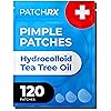 PatchRx Pimple Patches for Face (120 Patches), Hydrocolloid Acne Patches with Tea Tree Oil, Pimple Patch Pimple Stickers - Hydrocolloid Patch Acne Dots - Acne Pimple Patches For Face - Zit Patches