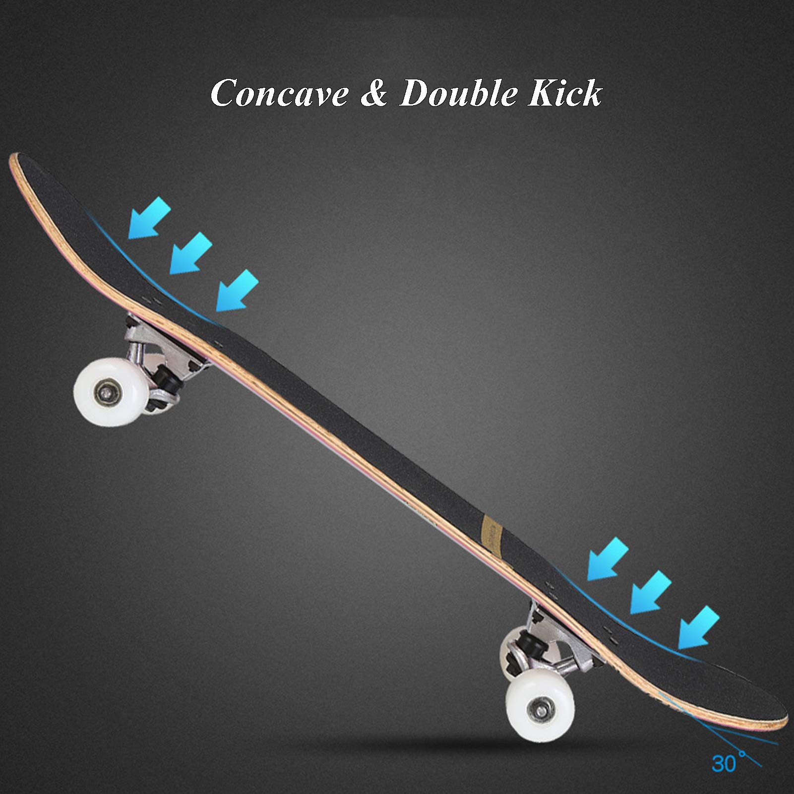 RajoNN Skateboards für Teenager, Standard-Skateboards für Kinder, Jungen, Mädchen, Jugendliche, Anfänger, Starter-Komplett-Skateboards, 31 x 8 Zoll, 7 Schichten Ahorn, Pro Cruiser,