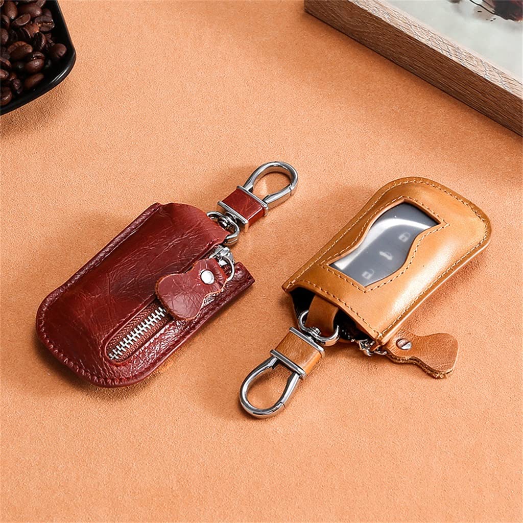 Skórzane etui na kluczyki samochodowe zamek błyskawiczny okno mężczyźni i kobiety kompaktowe retro na co dzień