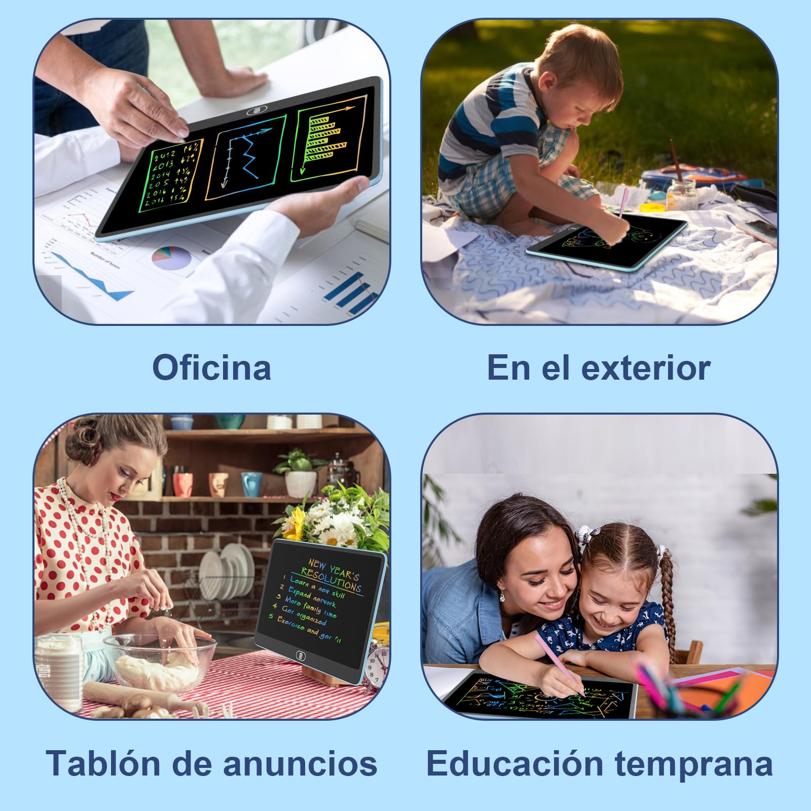 Electight 16 Pulgadas Tableta de Escritura LCD, Tableta de Graffiti para Niños 3-12 Años, Reutilizable, Juguete Educativo Azul