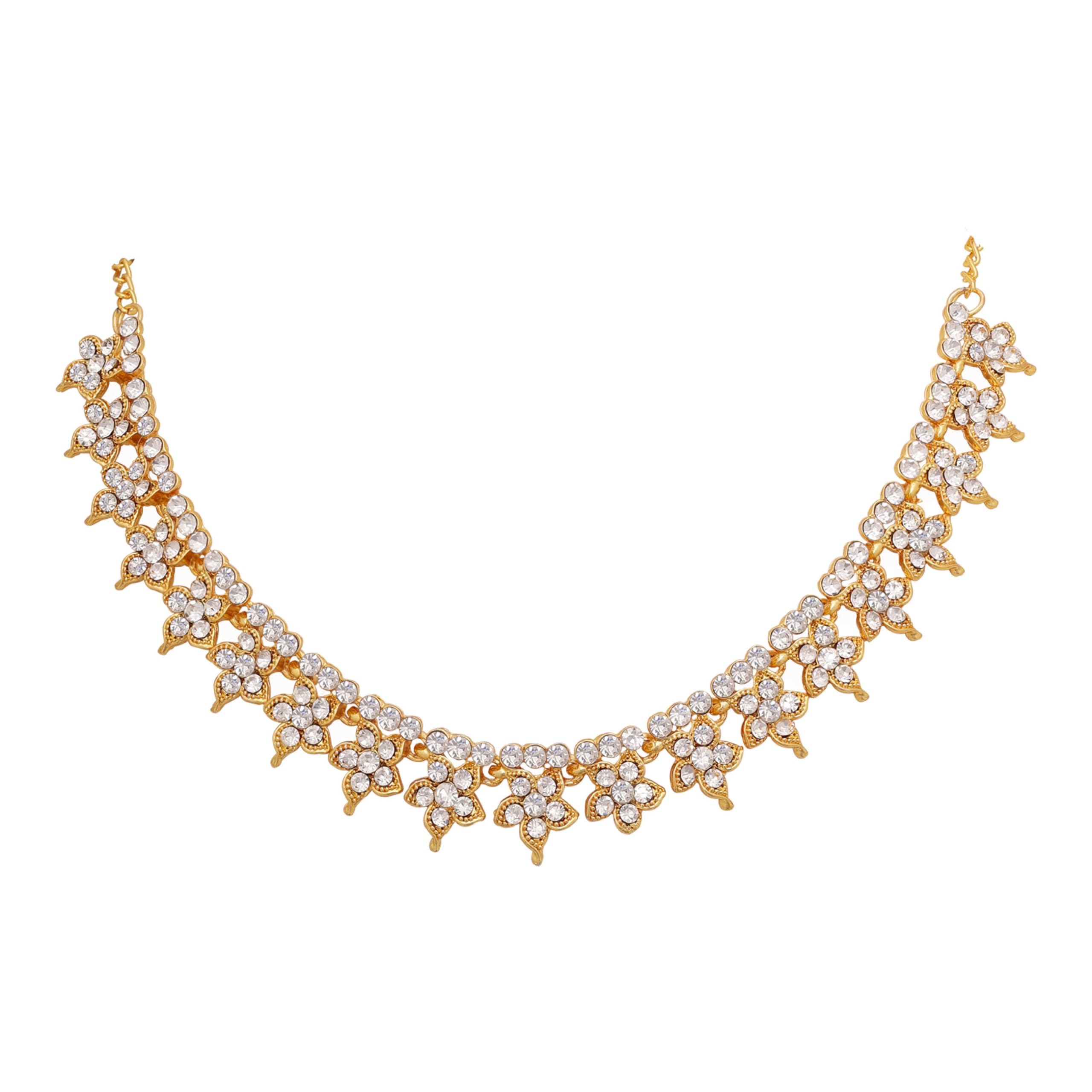 Samyuktha Kwiatowy fantazyjny kamień wysadzany ćwiekami choker naszyjnik zestaw dla kobiet - złoty, metal, bez kamienia szlachetnego, Metal, Bez kamieni szlachetnych