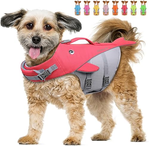 Vivaglory - Chaleco salvavidas para perro de estilo deportivo, chaleco salvavidas ajustable en forma de ballena para perros pequeños con