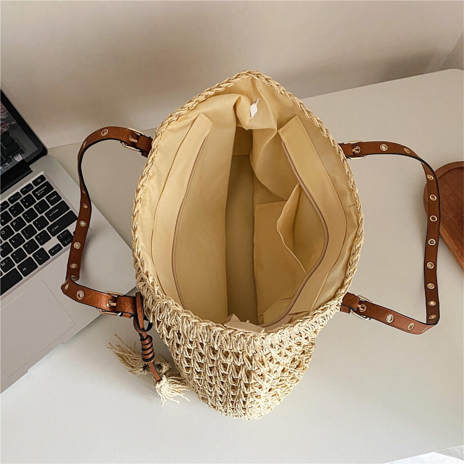 bolso mujer verano Bolsos de mano playa paja for mujer, bolso rafia trenzado for vacaciones, compras hombro Retro