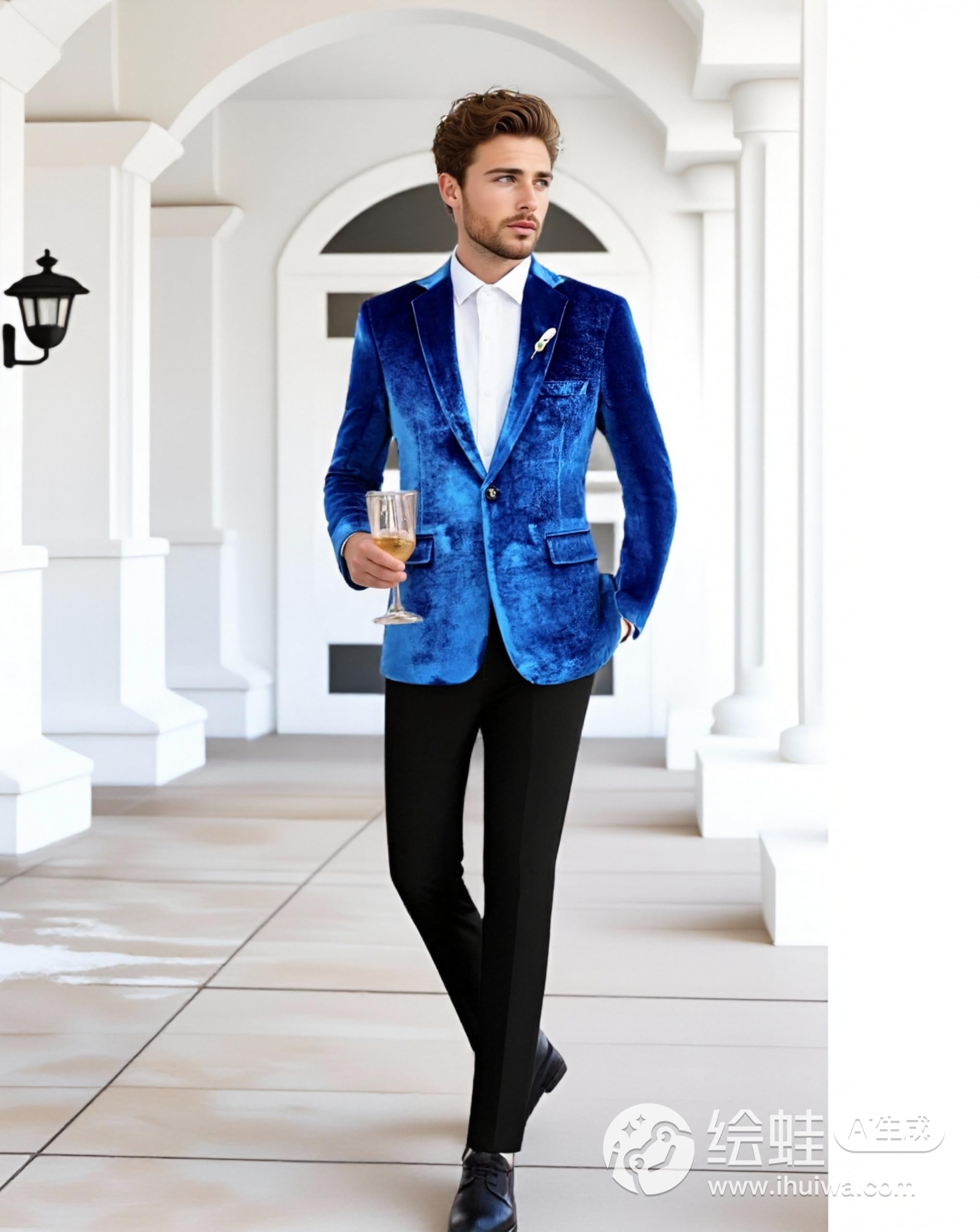 Abito da Uomo in Velluto 2 Pezzi, vestibilità Slim, Smoking con Un Bottone, Blazer e Pantaloni, vestibilità Regolare