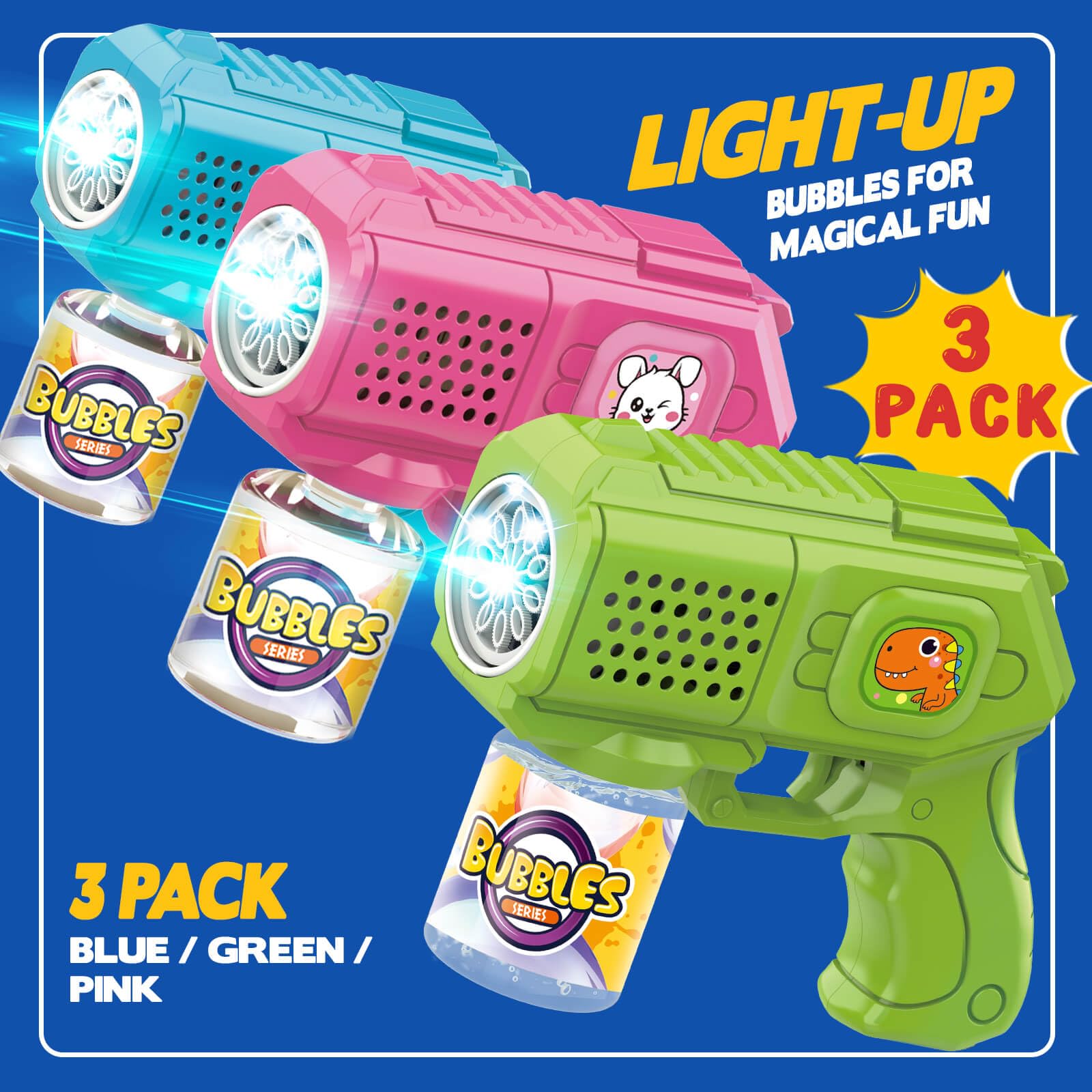 Pack de 3 pistolas de burbujas de jabón de animales para niños, máquina de burbujas eléctrica, regalos de cumpleaños para 3-8 años, para niños, bodas, exteriores, pompas de jabón