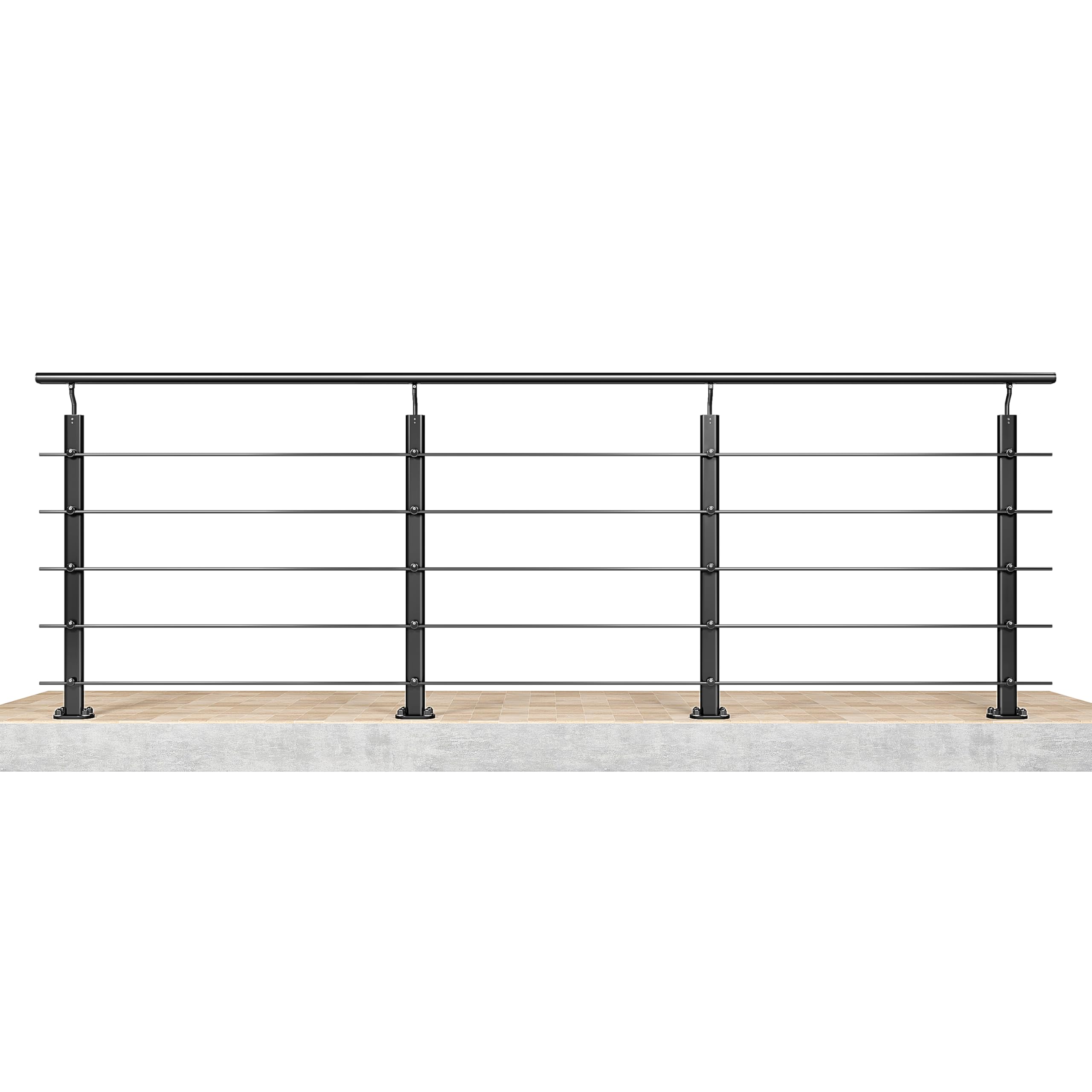 AICA 300x100cm Barandillas de aluminio, Barandilla de escalera, Ángulo de montaje ajustable, uso interior y exterior - Negro mate - fijaciones al suelo