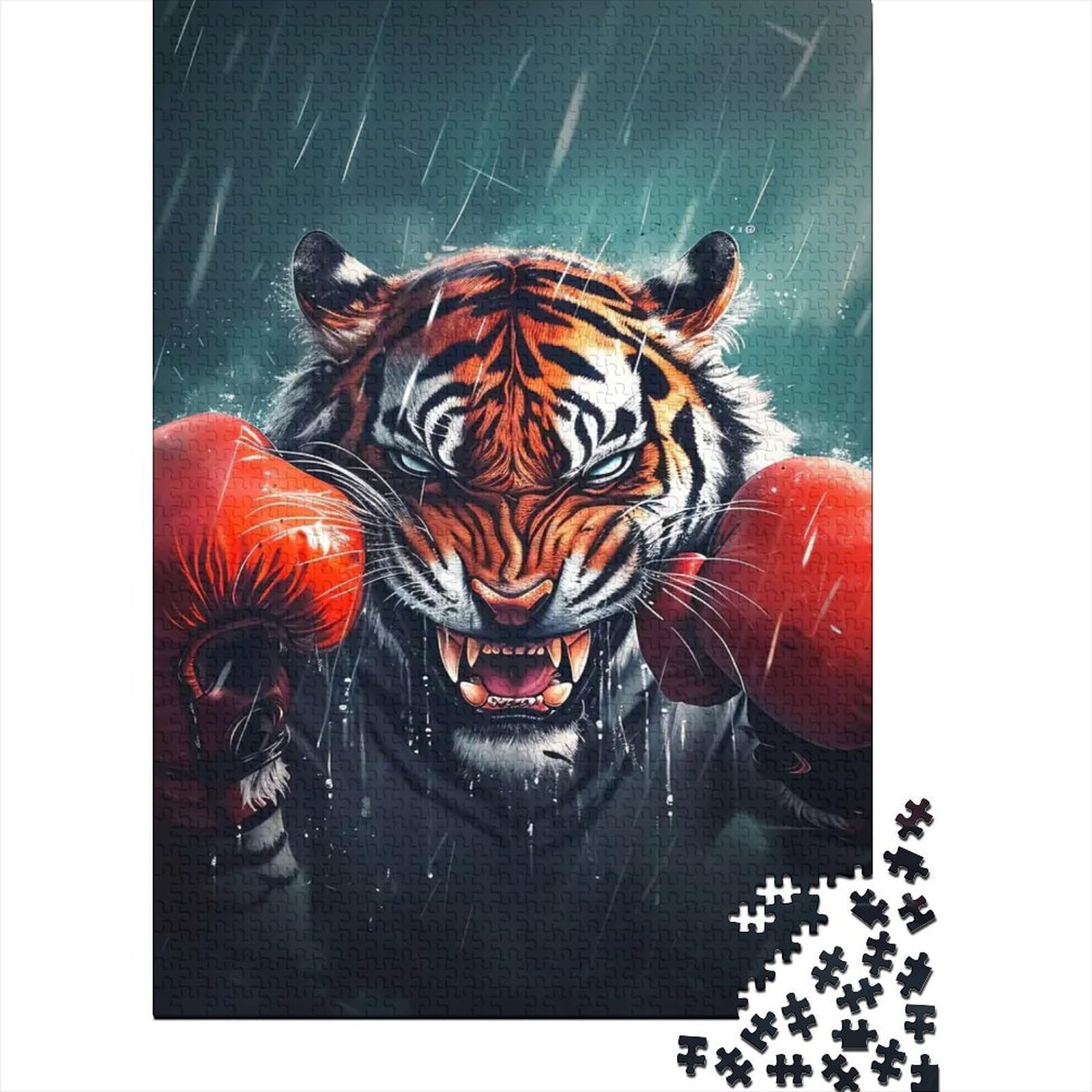 Tiger 1000 Piece Jigsaw Puzzle paper adult puzzle game Boxing warrior style Wall Art Decor Stress Relief Activity focus skill 70x50cm/1000pcs
