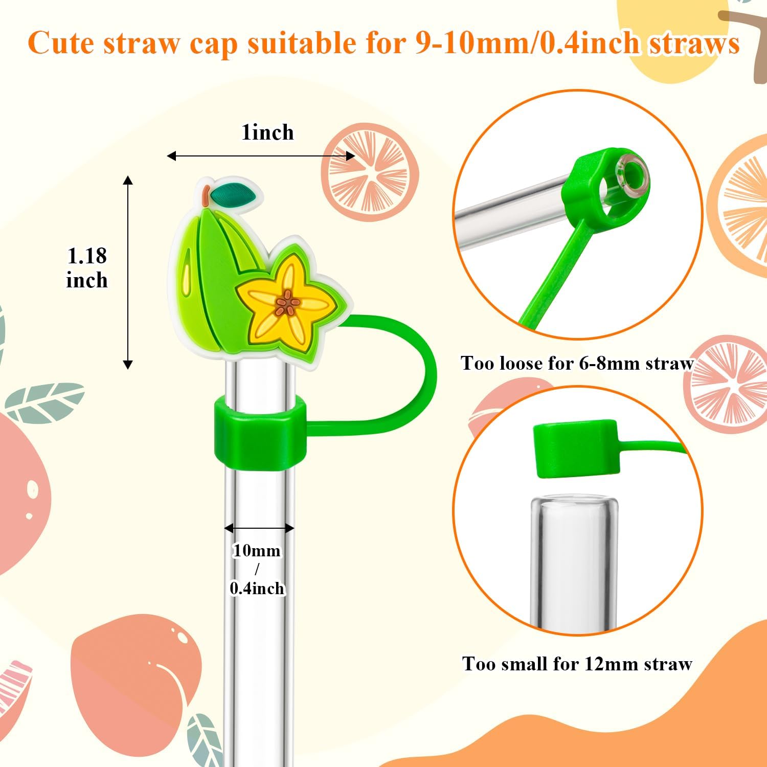 24 PCS Fruit Straw Topper, 10mm Silicone Straw Covers Cap for 30&40 Oz Tumblers Cup Accessories, Reusable Dust-Proof Cute Summer Drink Straws Tips Cover - Image 2