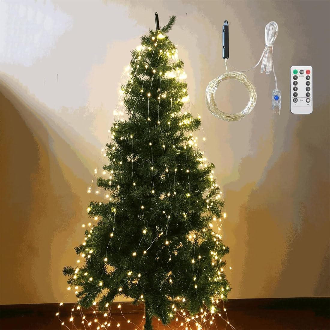 Heofonm Warm Cascading Twinkle Lights For Christmas Tree,8 Modes 100-600 Christmas Led Firefly Twinkle String Lights, Hanging Cascading Tree Waterfall Fairy Light (,2M 10 Strips 200 Lights)