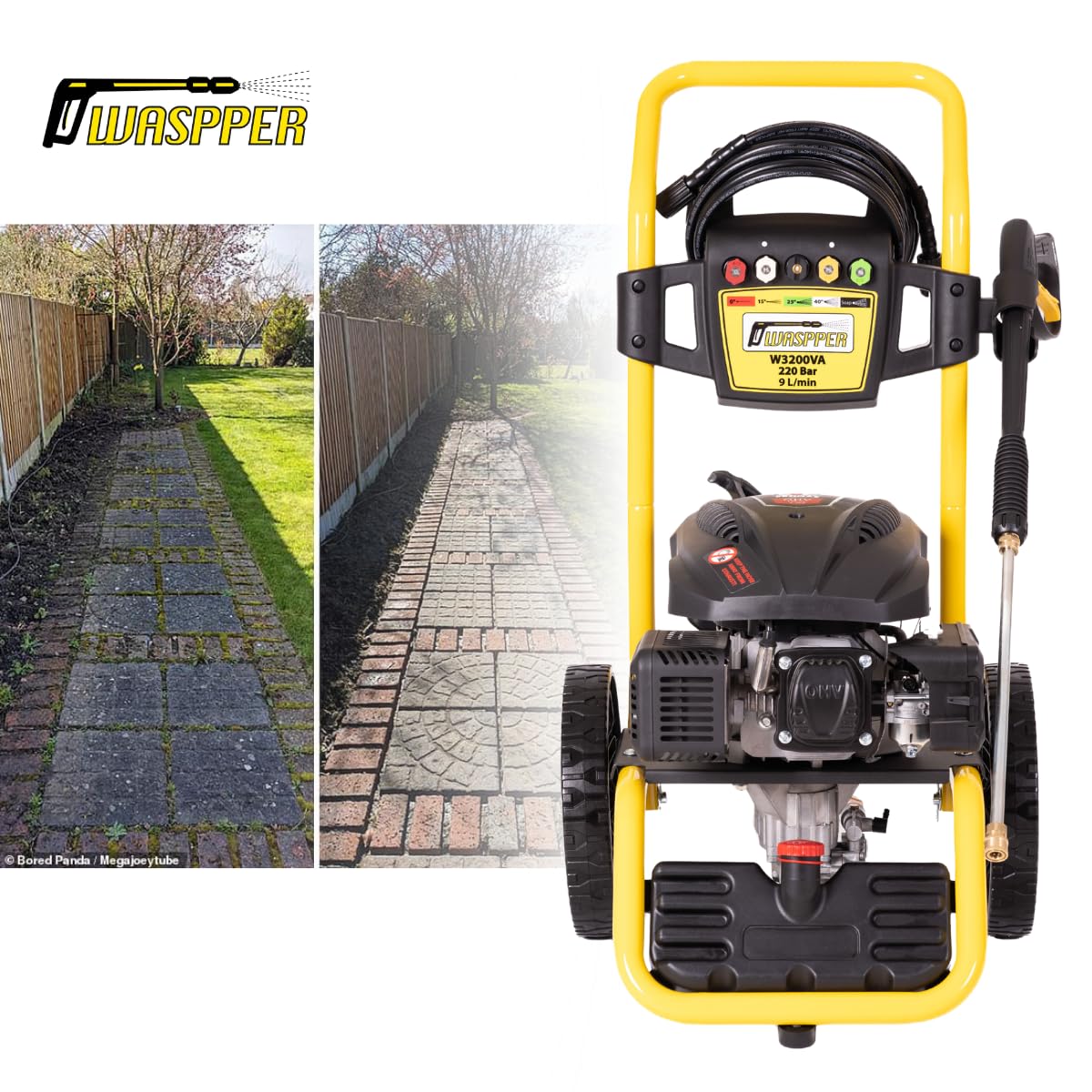 Idropulitrice a benzina 3200 PSI (220 Bar), Ducar DV196 196cc 4.3HP idropulitrice a gas ad alta pressione per auto, patio e giardino, WASPPER W3200VA