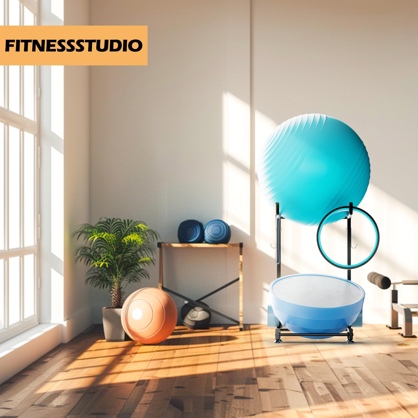Gymnastikball-Halter – Medizinballständer für 85 cm Yoga-Ball, Yogamatte, Aufbewahrung, Garagenball-Organizer, Stabilitätsball-Ständer für Zuhause