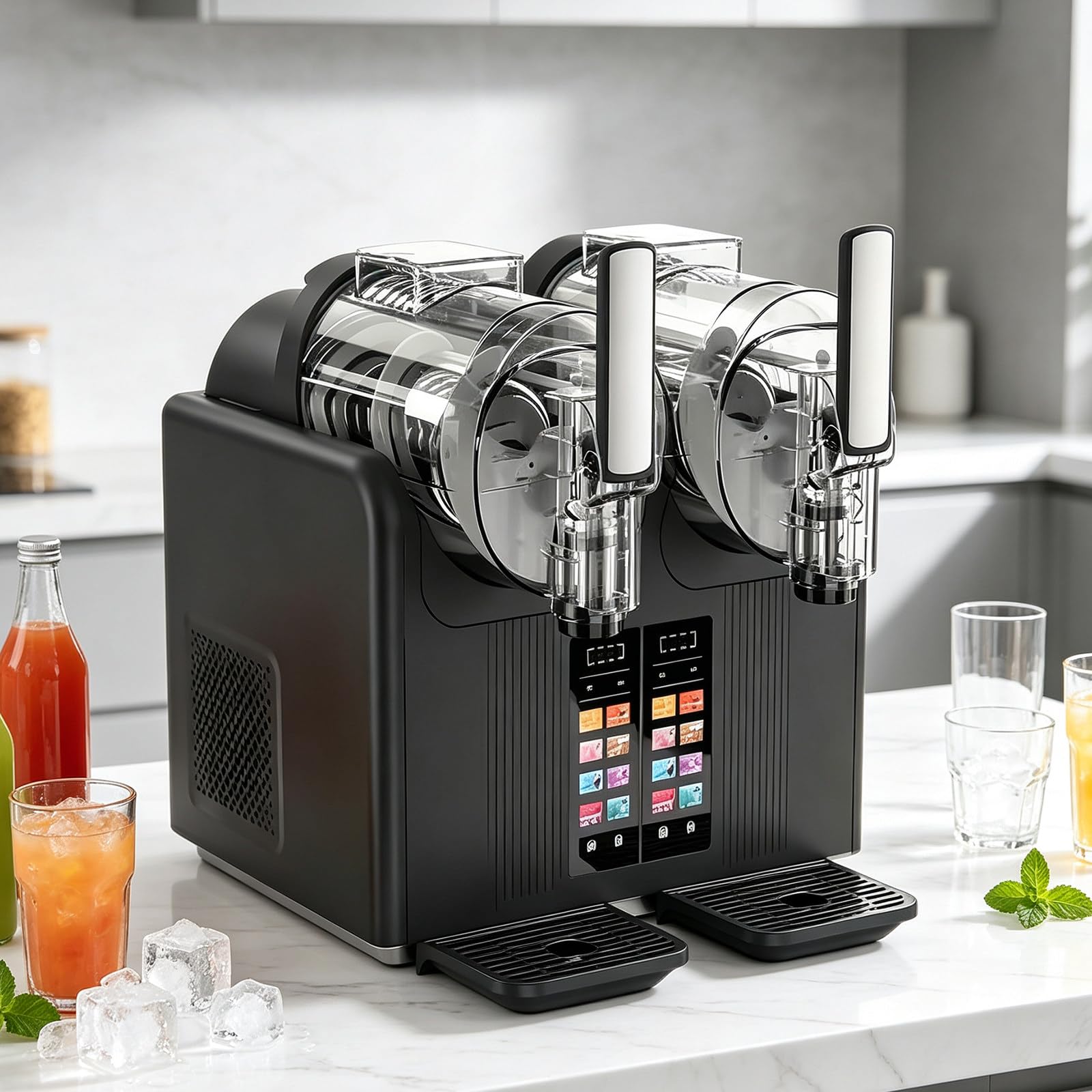 Glowdora Black Dual Slushie Machine For Home Bar 1.1 Gal Commercial Slushy Maker Machine 430W Touch Screen Beverage Juice Dispenser Automatic Ice Cream Smoothie Maker