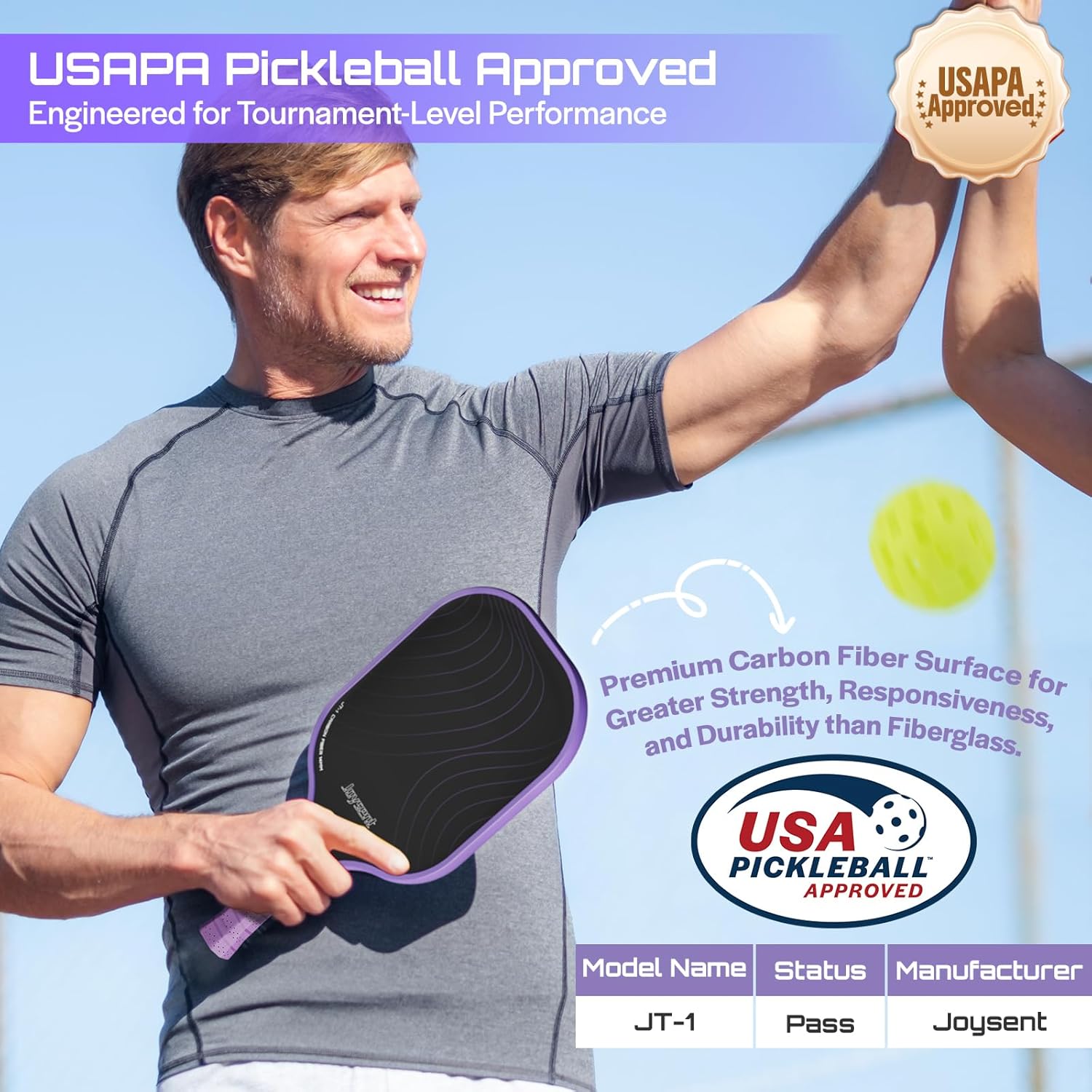 Pickleball Paddles Set, USAPA Approved Carbon Fiber Pickleball Set of 2 with Beginner Pickleball Rackets, Indoor Outdoor Pickle Balls for Adults Men Women, JT-1
