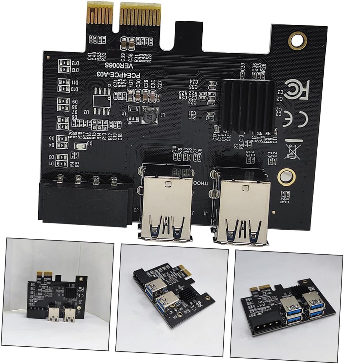 Pci-e Riser USB 3.0 Pci Express Extension Adapter Dual-Layer 1 to 4 Slot Mining Card for Desktop Computer Expansion
