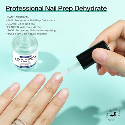 Miniatura 5 de Morovan Deshidratador de uñas profesional sin ácidos, preparación para esmalte de gel UV, uñas acrílicas, secado rápido, base de esmalte de uñas,