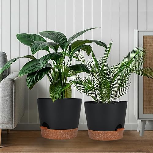 Miniatura 3 de SwinDuck Maceta grande de riego automático de 12 pulgadas, maceta cilíndrica de plástico para plantas y flores de interior y exterior, color negro