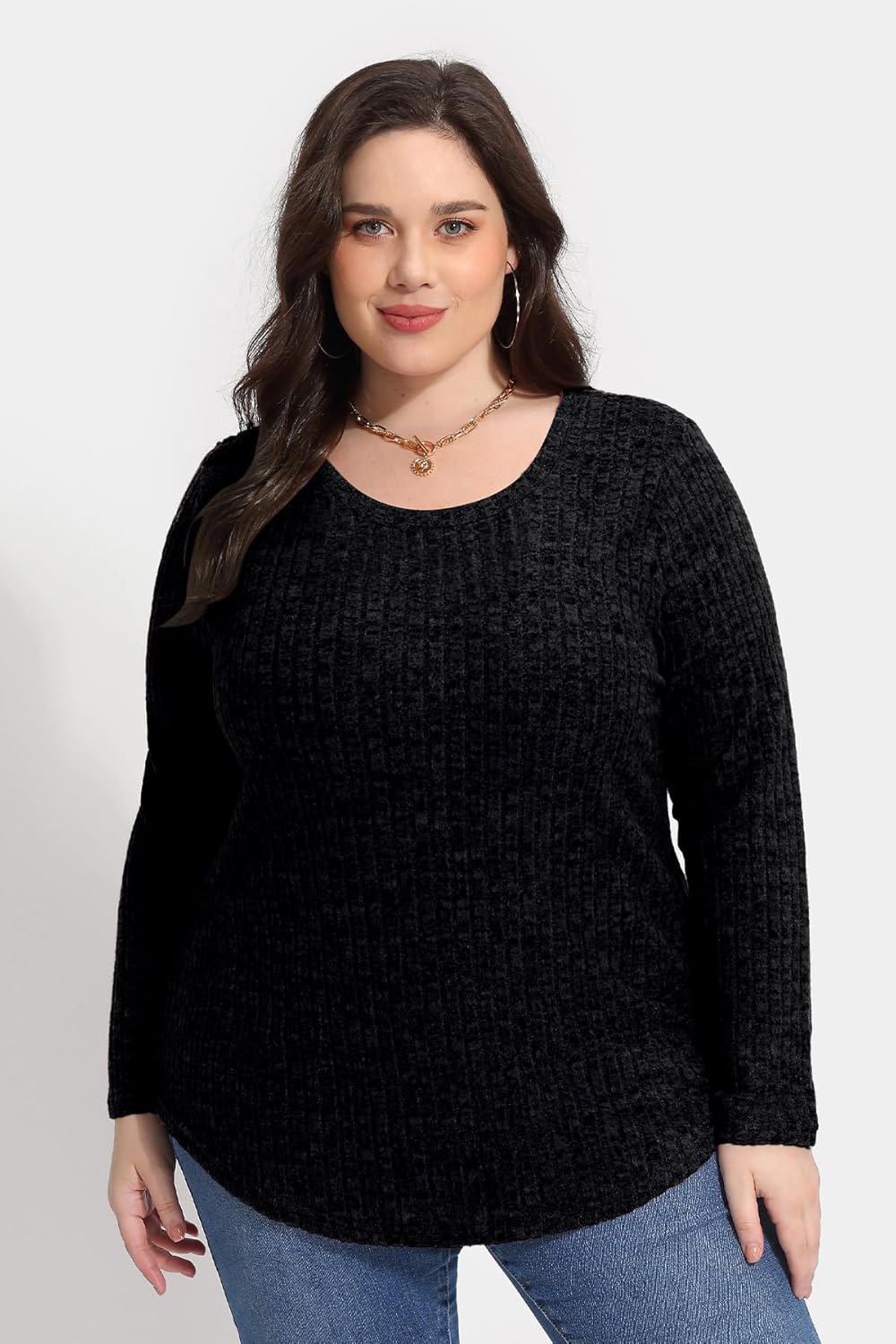 TIYOMI Plus Size Tunic Tops Long Sleeved Round Neck Tee Knit Sweater Outfits Fall Autumn Winter Shirt XL-5XL - Image 2