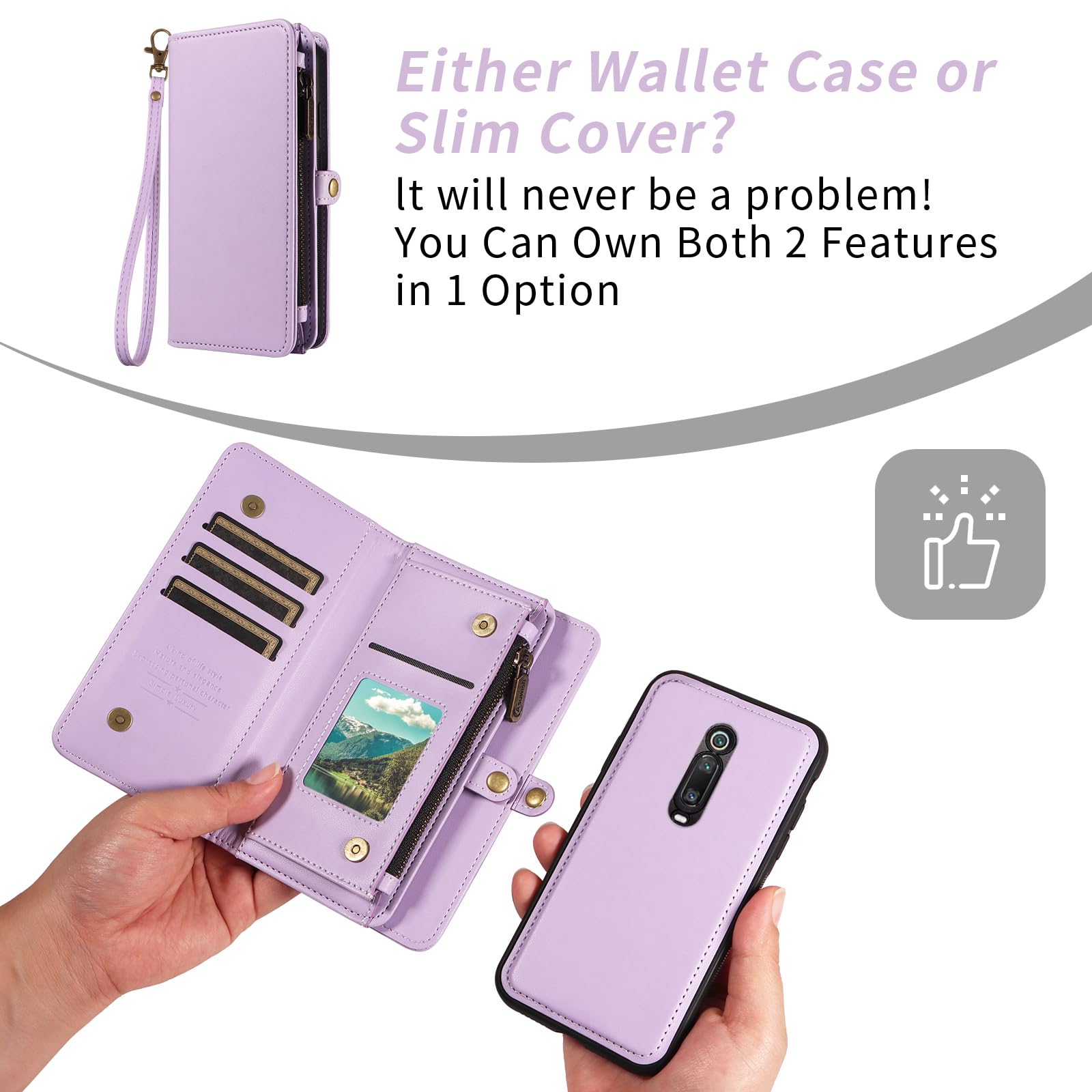 Asuwish - Carcasa para Xiaomi Mi 9T/Mi9T Pro/Redmi K20 y RedmiK20 Pro con cristal templado y cordón para tarjeta magnética de piel con tapa para soporte M1903F10G Mi9TPro T9 teléfono caso morado