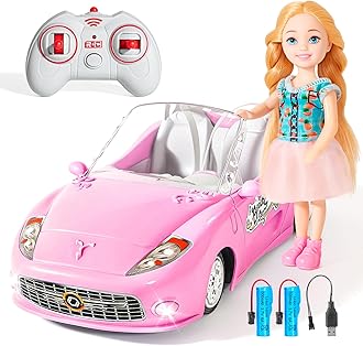 Pink Remote Control Car for Girls, 2.4Ghz Racing for Toddler, 1:18 RC Toys for Kids with Doll, 100 mins with Rechargeable Battery, Birthday for Grils