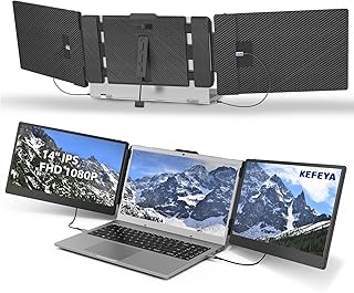 KEFEYA Laptop Screen Extender,14” Triple Screen Laptop Monitor Extender, 1080P FHD Portable Monitor for 13“-17.3” Laptops, HDMI/USB-A/USB-C for Mac, Windows, Chrome and Switch, Plug and Play.
