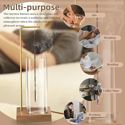 Miniatura 3 de Soporte rectangular de incienso para palos, soporte para palo de incienso con colector de cenizas, quemador de incienso con base de madera, quemador