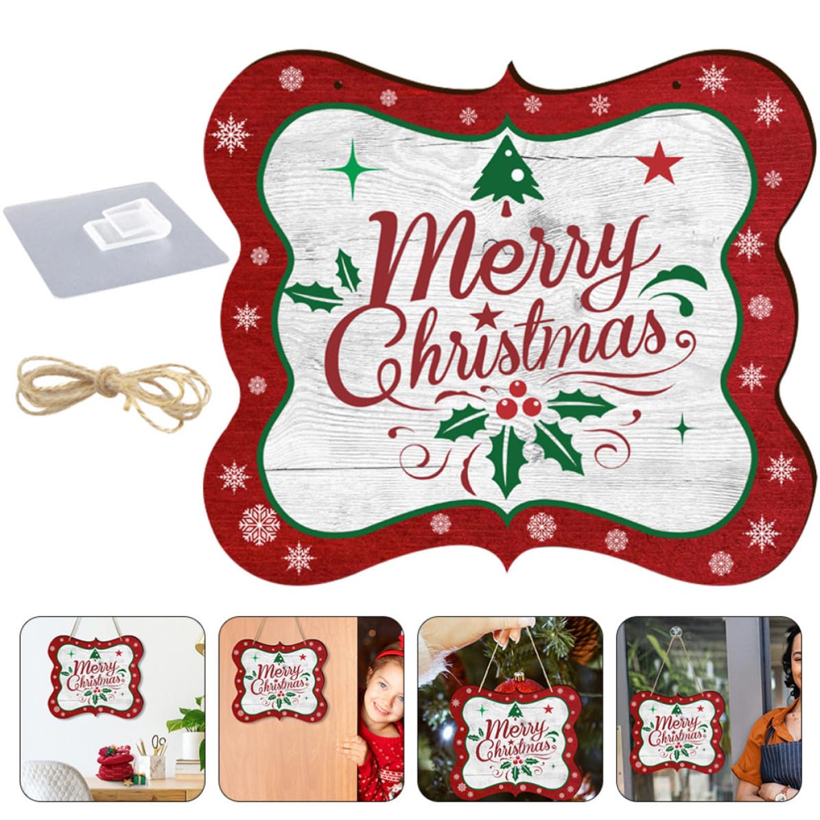 BESPORTBLE 5 Sets Weihnachts Hängeschild für Haustür, Rot, Dekorativ