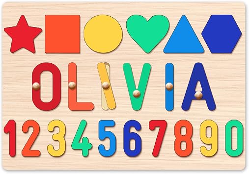 Wooden Name Puzzle for Kids Personalized, for Toddlers, Personalized Christmas Baby Gifts, 1st Birthday Gifts, Early Learning Toys for Baby Boy or Girl, Educational Toys Wooden Puzzles