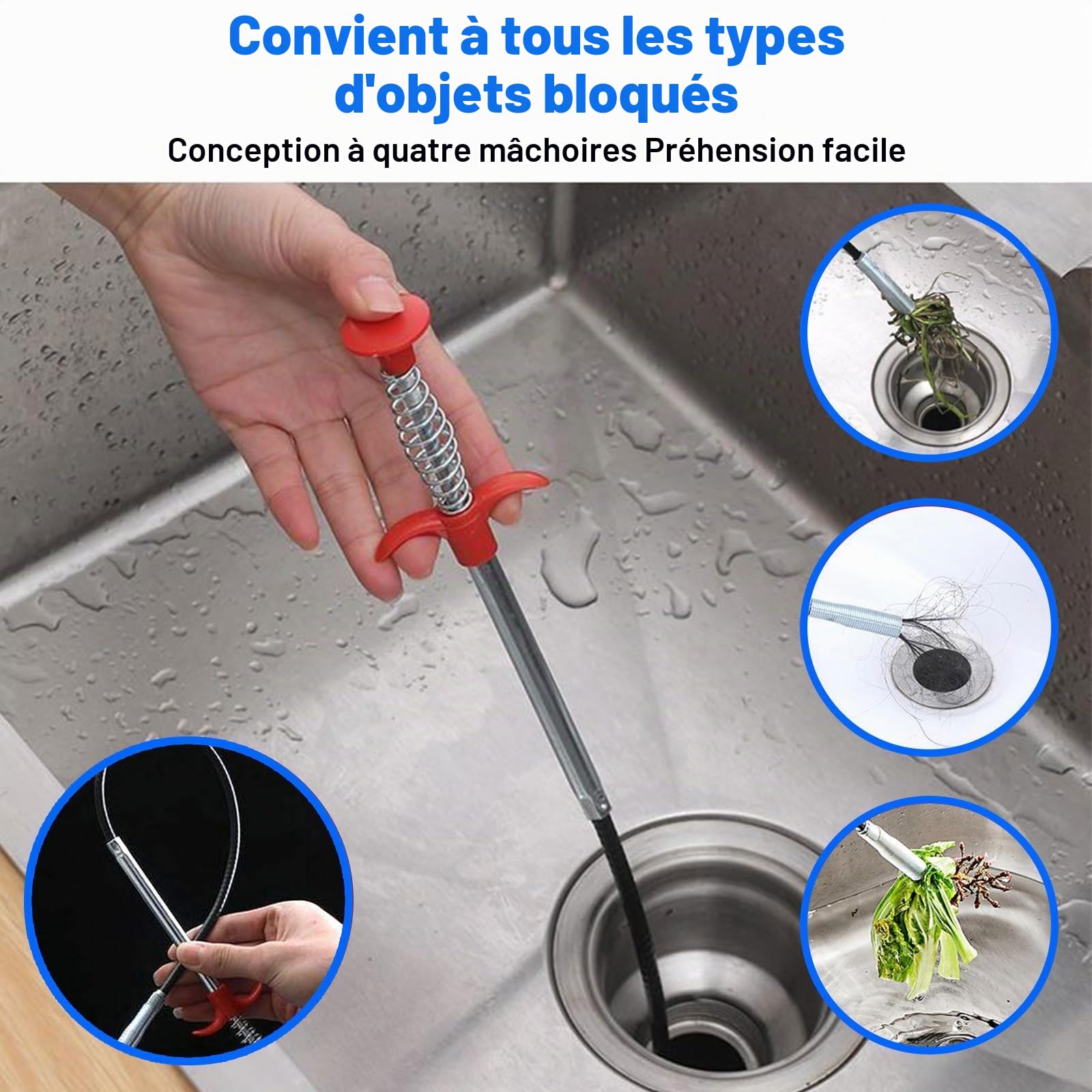 Deboucheur WC, 4-en-1 à Air Comprimé Ventouse Haute Pression Piston Puissant, Toilette/Évier/Baignoire, Anti-Bouchons Cheveux/Papier, avec 3 Têtes Remplaçables + Baromètre + Gonfleur