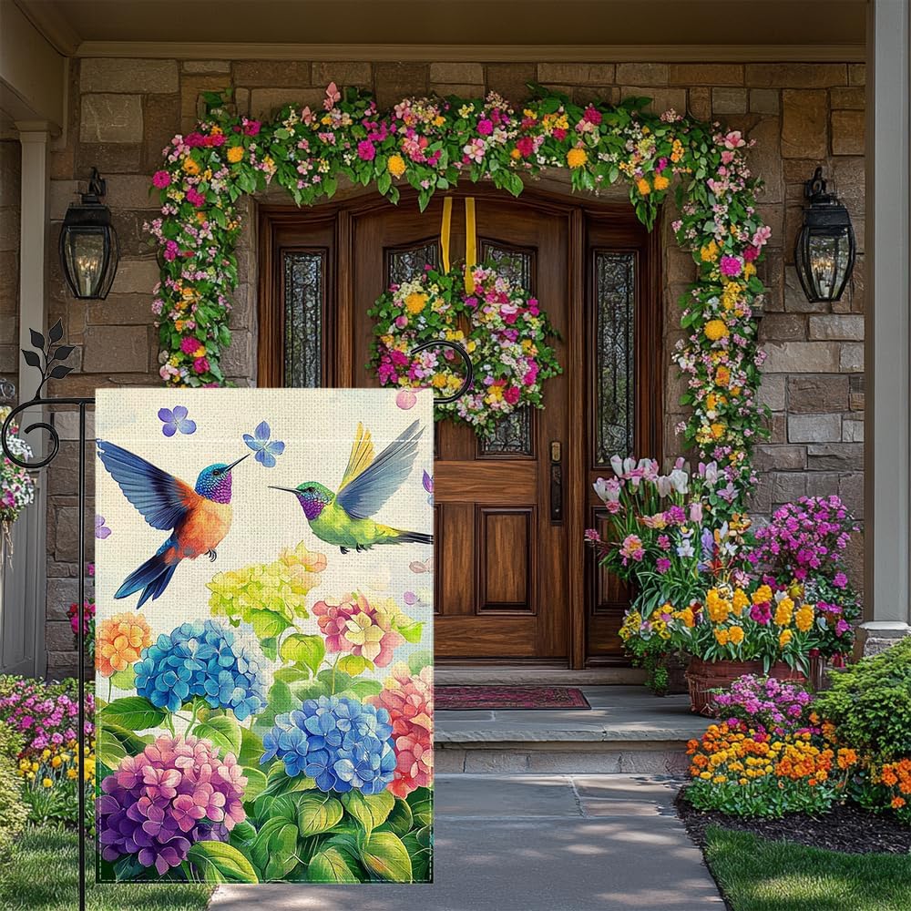 Hummingbirds Hydrangeas Flower Garden Flag Spring Colorful Floral Welcome Yard Outdoor Flag Double Sided 12x18 Inch - Image 9