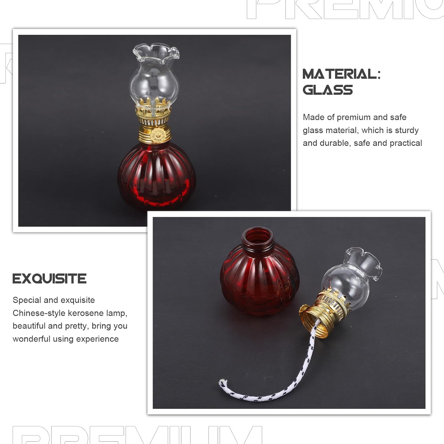 COHEALI Vintage Glass Kerosene Lamp Indoor Use Windproof Oil Lantern Decorative Red Pumpkin Shape for Festive Mood Lighting in Kitchen Living Bedroom