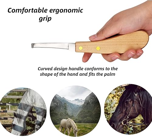 Miniatura 5 de SHYEKYO Cuchillo de pezuña, cuchillo de acero al carbono con forma de hoja recta con mango de madera antideslizante, versátil herramienta de corte