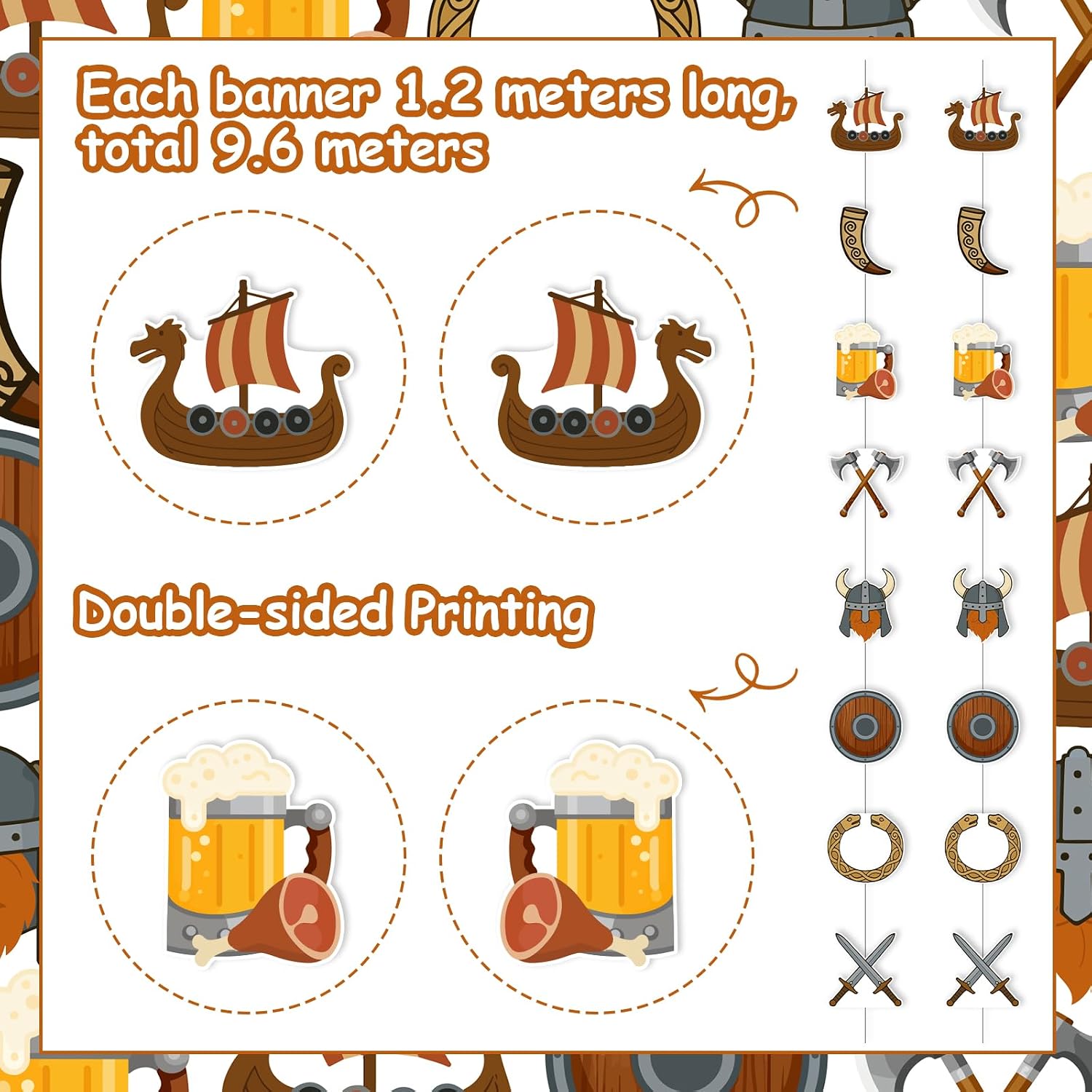 Viking Party Decorations, 8 Pcs Viking Hanging Garland Streamers, Nordic Hanging Cutout Ceiling Banner for Pirate Party Medieval Wall Barbarian Decoration