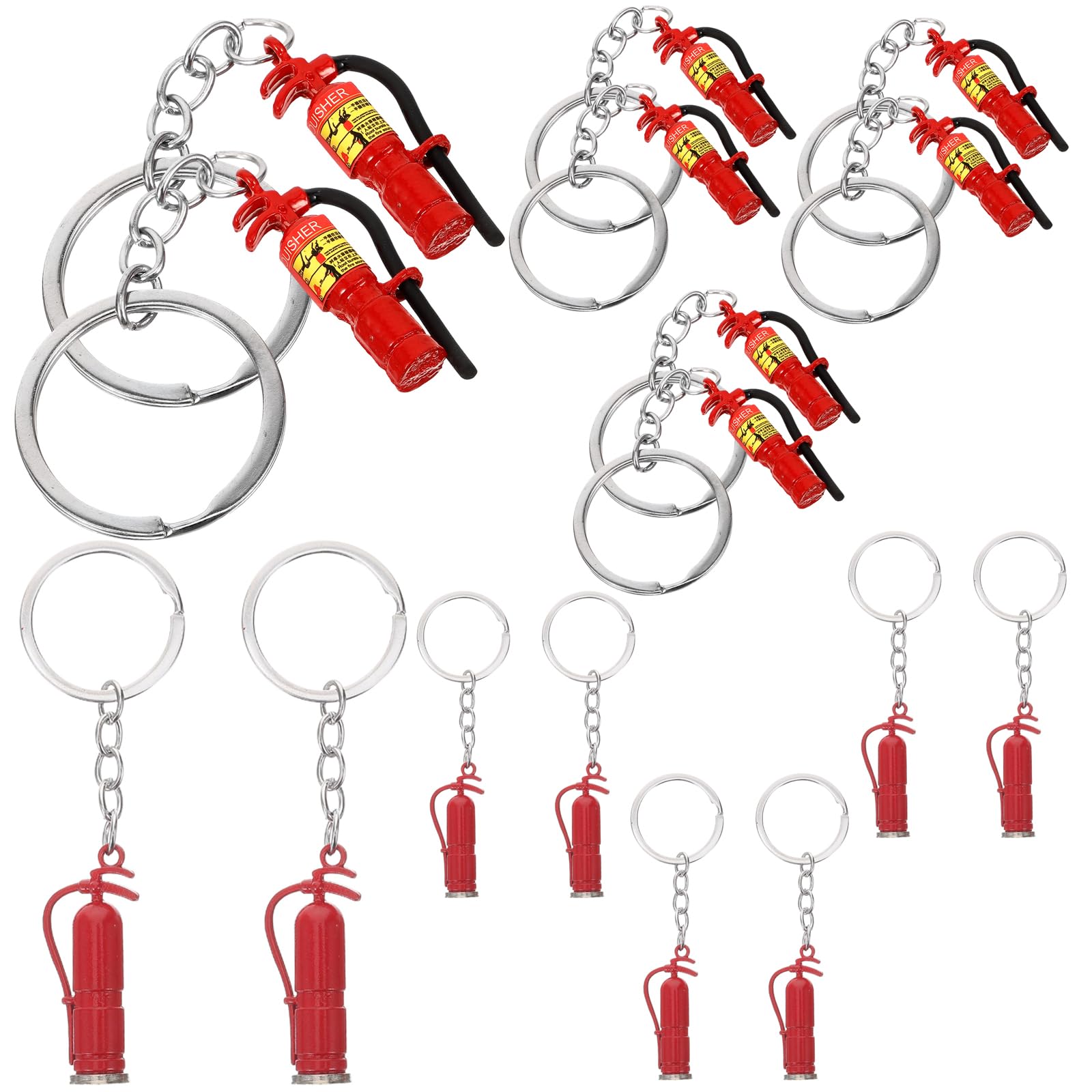 LOGOFUN 16PCS Firefighter Keychain Mini Fire Extinguisher Keychain Alloy Fire Extinguisher Keyring for Bag Purse Backpack Decor