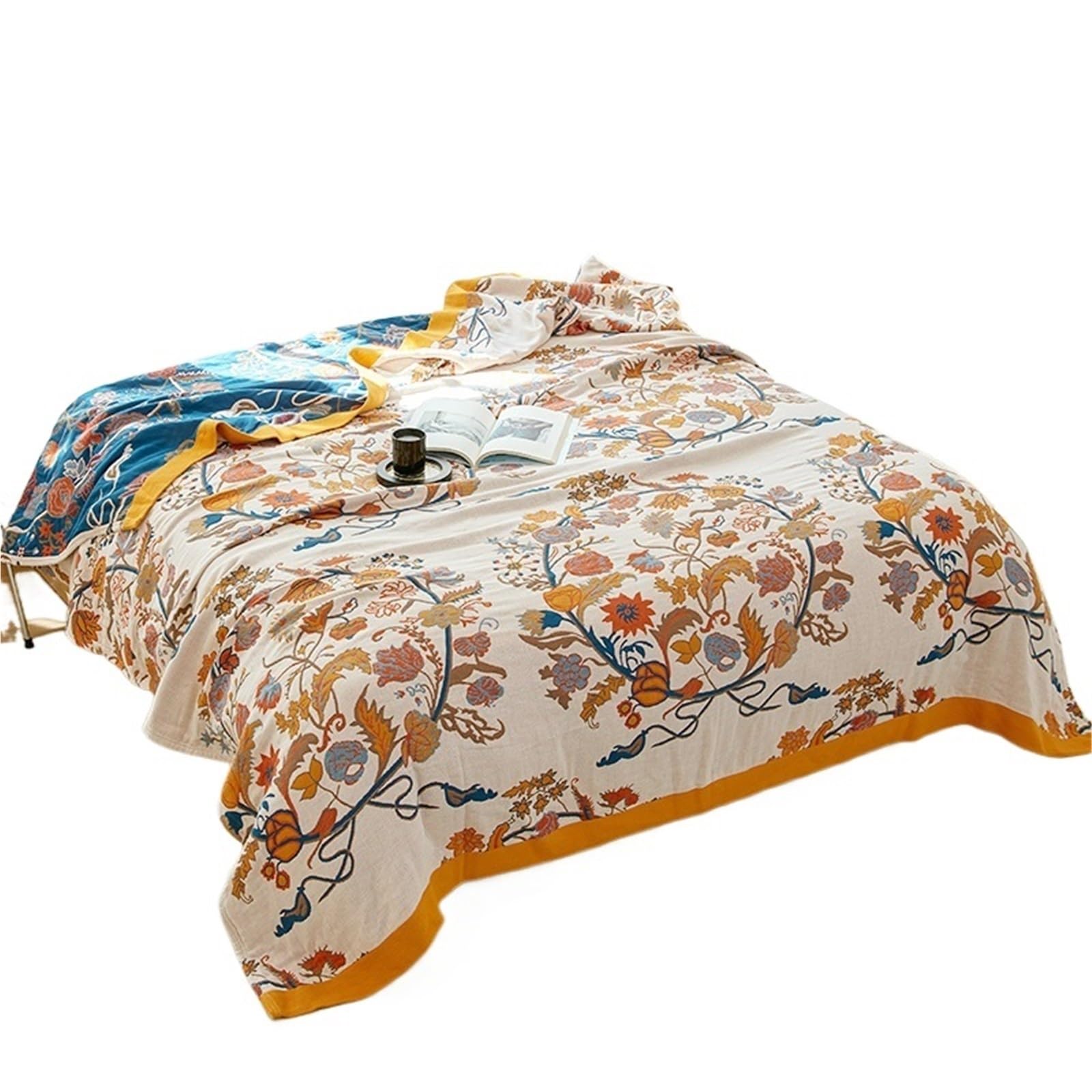 WJIAYAO Muslin Throw Blanket Summer Cotton Blankets Pastoral Style King Size Muslin Gauze Towelling Coverlet Double Bed Bedspreads On The Beds Sheet