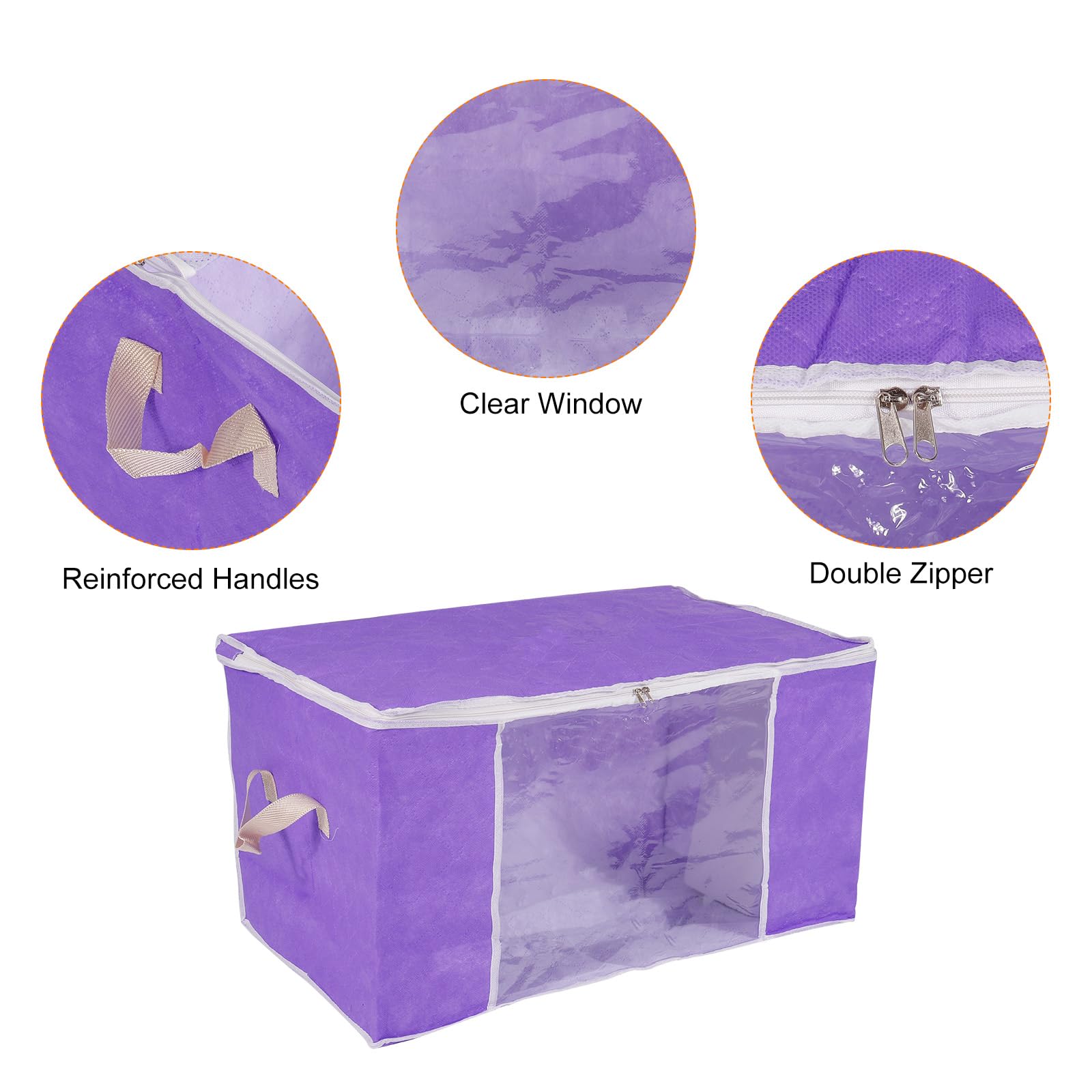 QUARKZMAN Vestiti Conservazione Borsa 3pz Pieghevole Conservazione Cestini per Vestiti Piumini Conservazione Borse con Rinforzato Maniglia Robusto Cerniera Armadio Organizzatore -Viola