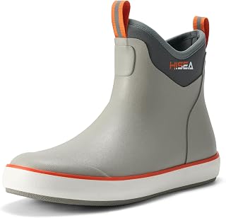 HISEA Men's Waterproof Deck Boots: Anti-Slip Neoprene Rubber Fishing Rain Boots with High Traction for Boating Sailing