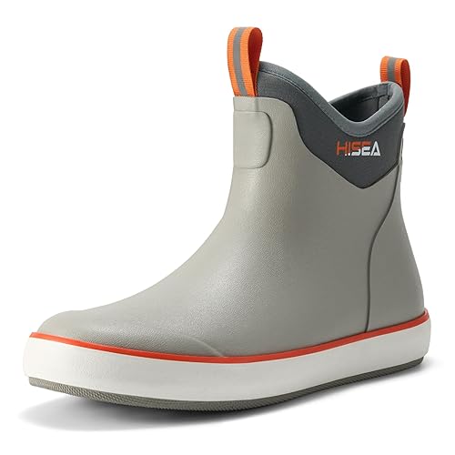 HISEA Men's Deck Boots Waterproof Fishing Rain Boots, Anti-Slip Neoprene Rubber Boots Saltwater Ankle Booties With High Traction for Outdoor Fishing Boating Sailing