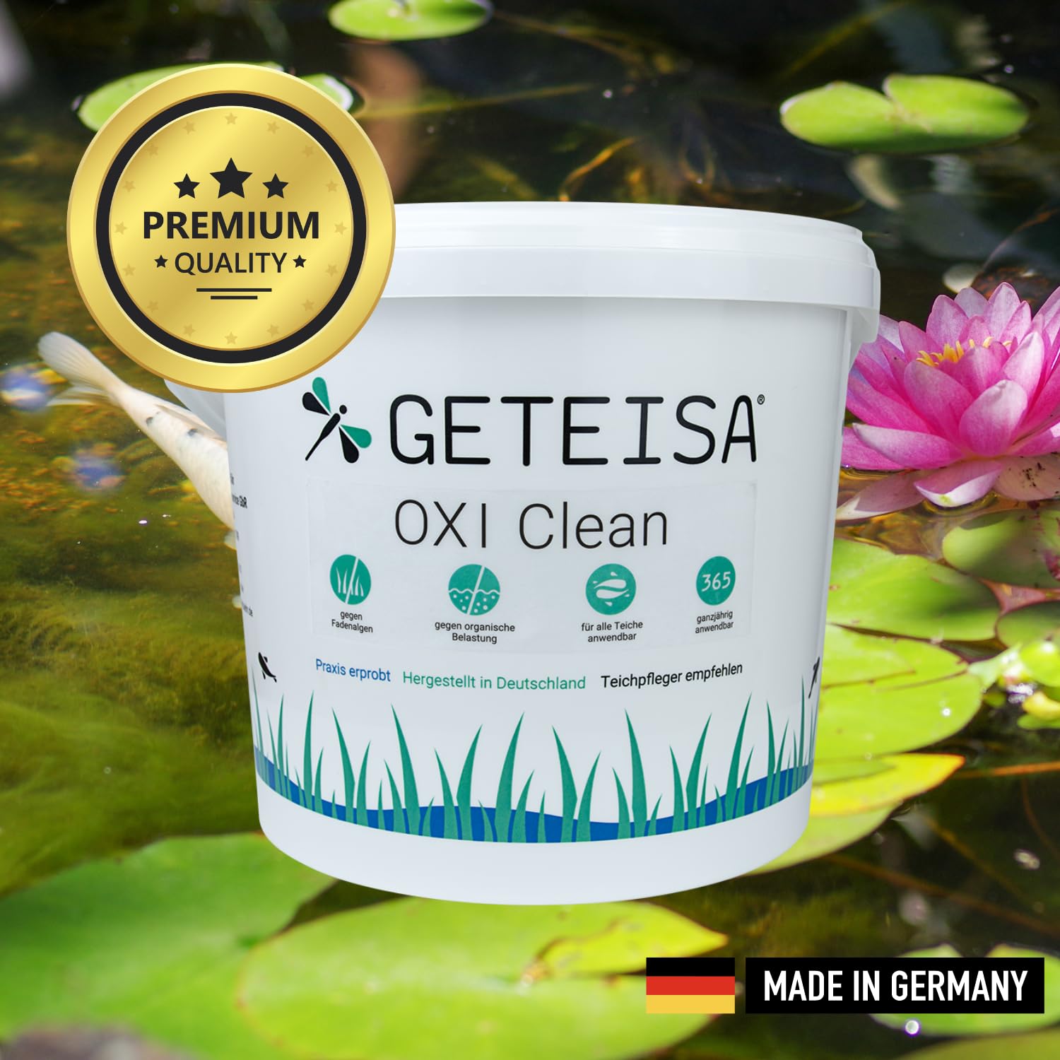 OXI Clean 5kg - Effektiver Algen- und Sedimententferner mit Sauerstofftechnologie, Fördert Teichklarheit, Sauerstoffregulierung, Made in Germany