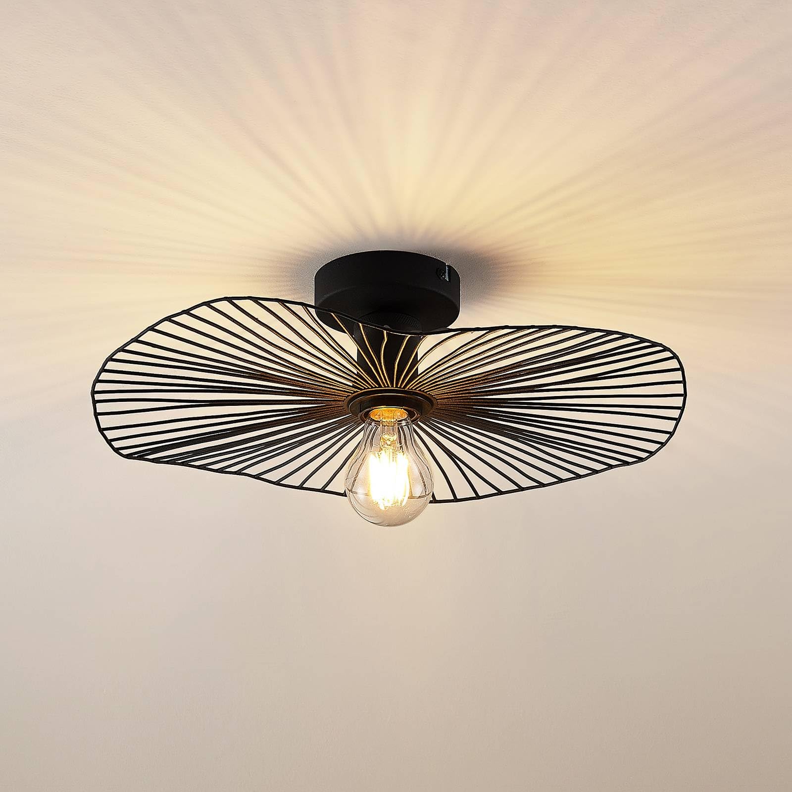 Lindby Plafonnier Ruota à intensité variable (Antique, Classic) en Noir Métal e. a. pour Salon & Salle manger (1 lampe,à E27) Luminaire Lampe Plafond Eclerage Eclairage