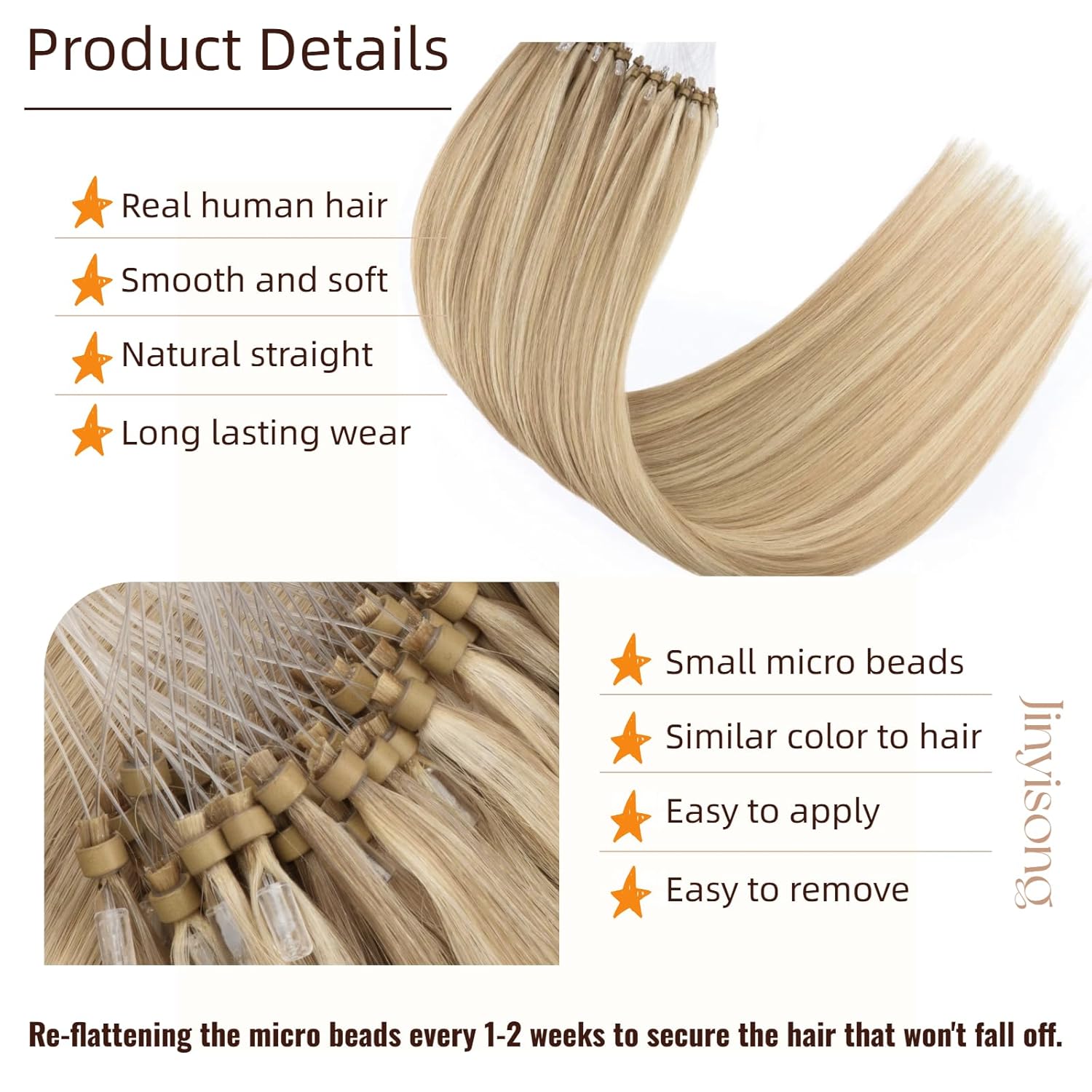 Micro Beads Hair Extensions Real Human Hair Microlinks Hair Extensions Highlight Ash Blonde to Bleach Blonde #18/613 Micro Loop Extensions Hair 20inch 1g/strand 50g