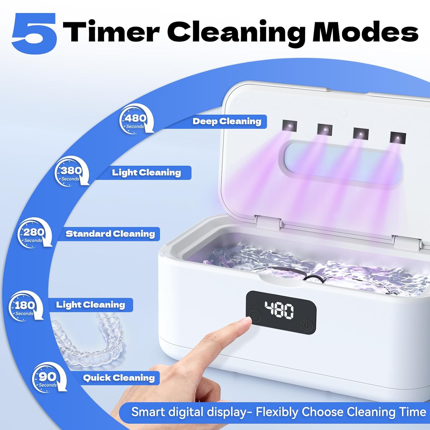 TEBAL Ultrasonic Jewelry Cleaner,50Khz Professional Jewelry Cleaner Ultrasonic Machine for Jewelry, Eyeglasses, Rings, Watch Strap, Dentures, 304 Stainless Steel Tank