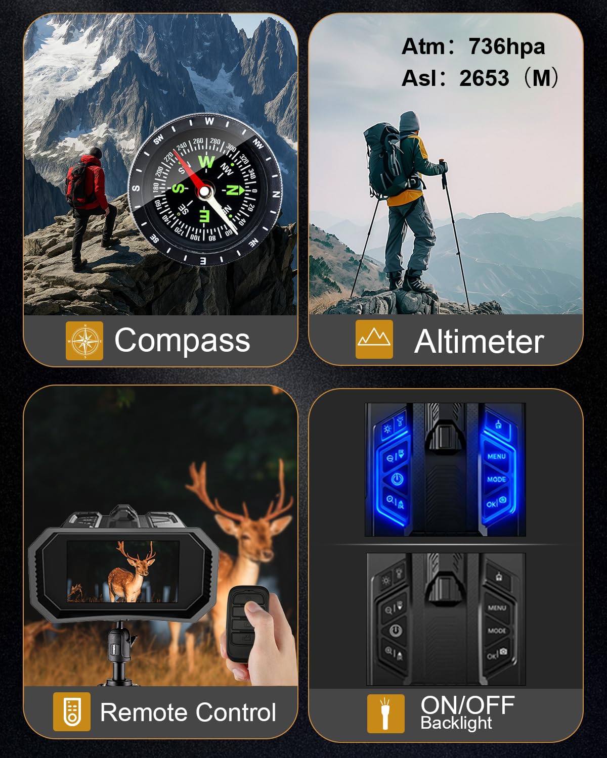 4K Tag-/Nachtsichtbrille | 10-facher Zoom Nachtsicht-Fernglas 7,6 cm LCD-Bildschirm Infrarot, 4000 mAh wiederaufladbarer Akku, 32 GB TF-Karte, Video- und Tonaufnahme, WLAN für Camping, Schwarz