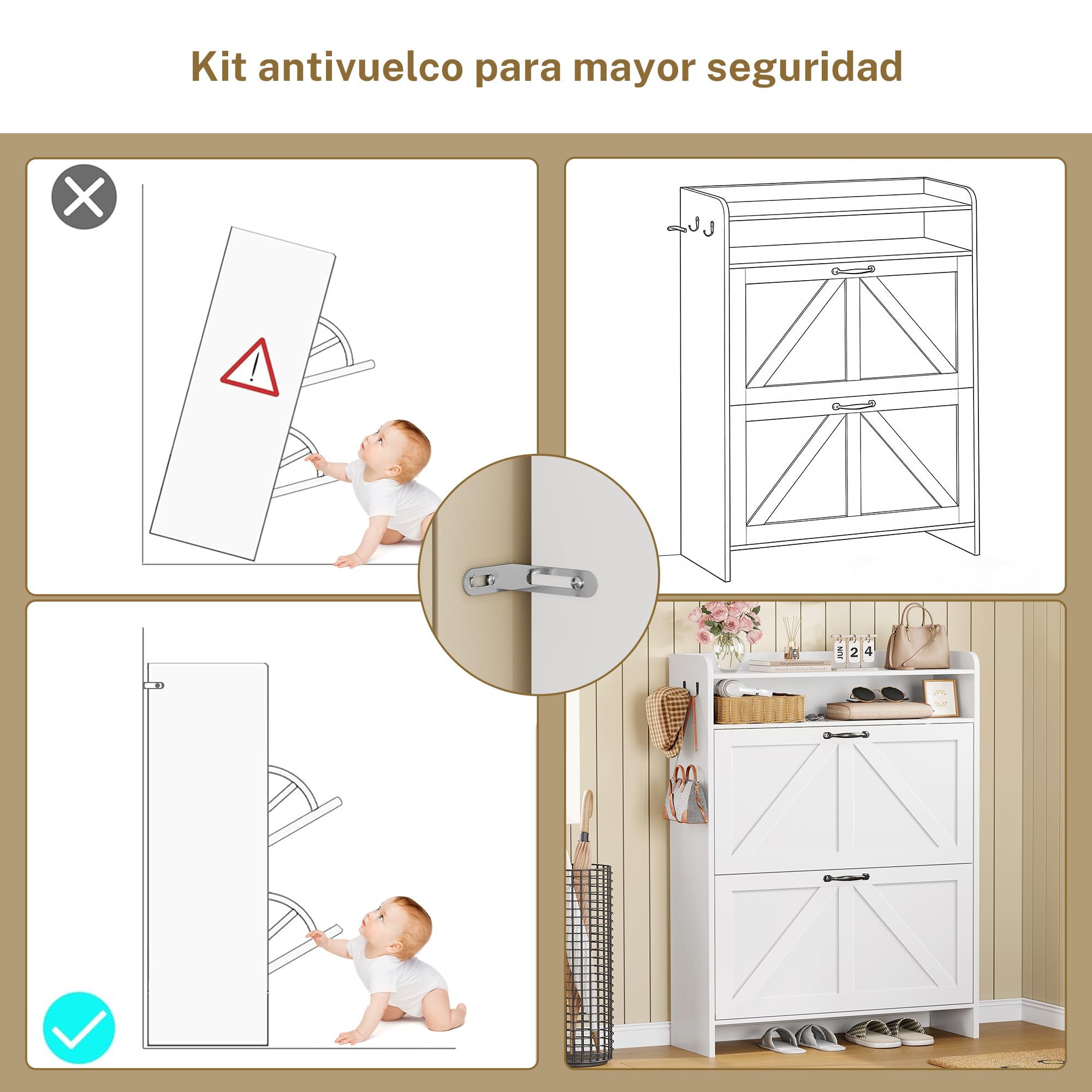 Zapatero Recibidor 24cm, Mueble Zapatero con 2 Cajones y Estantes Ajustables, para 16-20 Pares de Zapatos,Zapatero Estrecho Ideal para Entrada, Salón, Pasillo,24 x 76 x 112 cm, Blanco