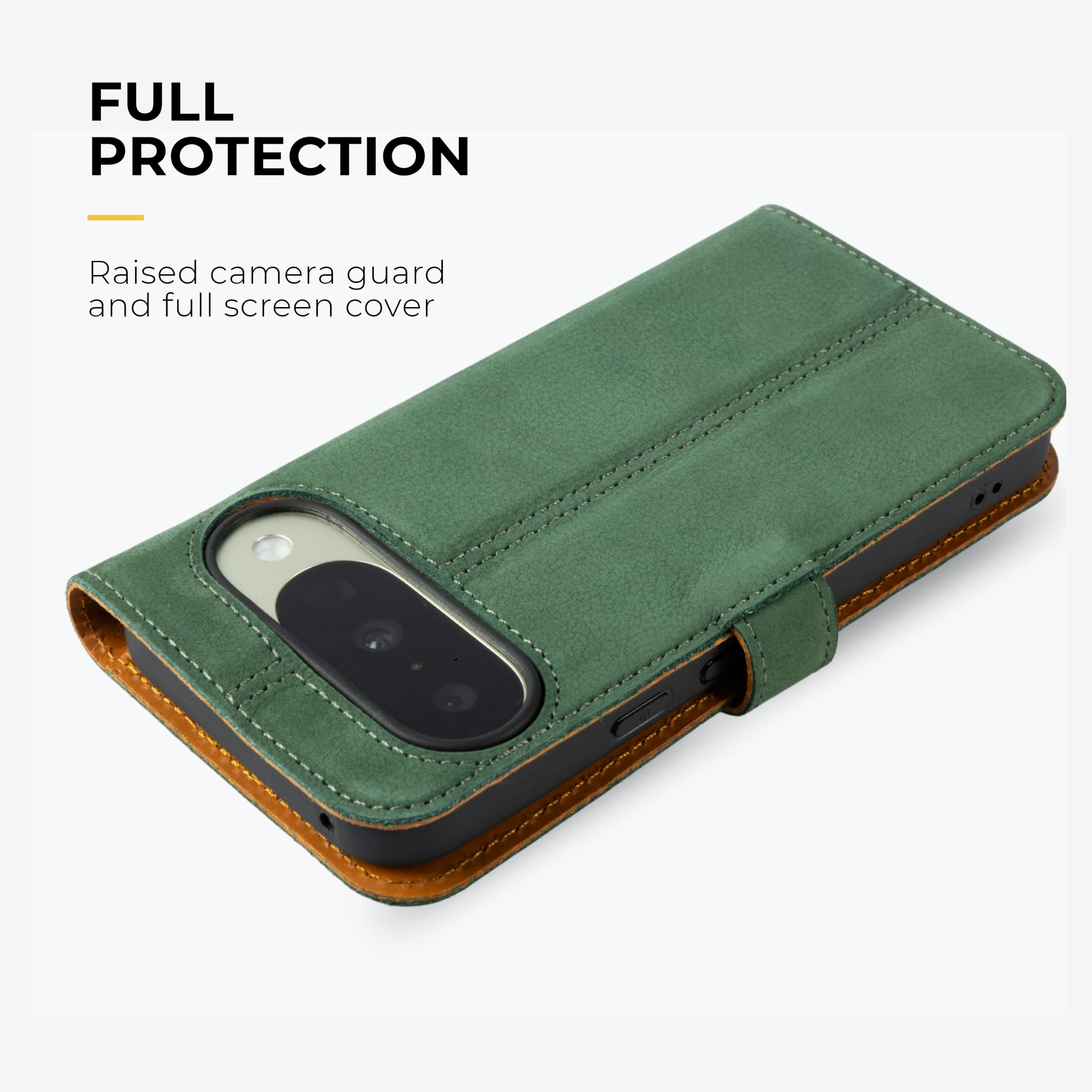 Snakehive Custodia in vera pelle per Google Pixel 11 Pro - Custodia a portafoglio con scomparti per carte e supporto (verde)